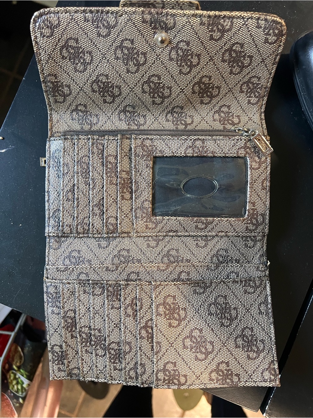 Guess Brown Monogram Trifold Wristlet Wallet
